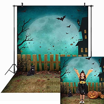 5x7ft Maijoeyy Halloween Backdrop Pumpkin Halloween Backdrops for Photography Moon Bat Fence Children Kids Party Decoration