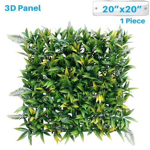 Patio 1PC-20"x20"Artificial Greenery Wall Panel, 3D Mixed Faux Boxwood Grass Panels Backdrop, Fake Plants Décor for Privacy Hedge Wall, Ivy Screens for Indoor Outdoor - color: Light Green With Yellow, size: 20"x20"