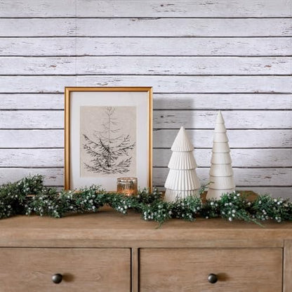 COMSTICKC 3D Faux Wood Wall Sticker, Peel and Stick Wall Covering,12 pcs of 22.8" x 11.8", DIY Lightweight PVC White Wood Self Adhesive Decorative Tiles Wallpaper,Paintable,Covers 22.48 sq.ft - color: White Wood