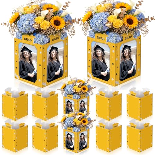 Spiareal 6 Pcs Graduation Photo Centerpieces for Table Class of 2026 Graduation Decorations 6 Inch Picture Display Frame Hollow Picture Props Box for 2026 Congrats Grad Party Favors(Yellow) - color: Yellow
