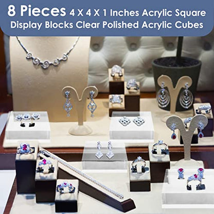 Remerry 8 Pieces Acrylic Display Block 4 x 4 x 1 Inch Clear Polished Acrylic Square Display Cube Block Stand Holder for Rings Jewelry Ornaments - size: 4 x 4 x 1 Inch