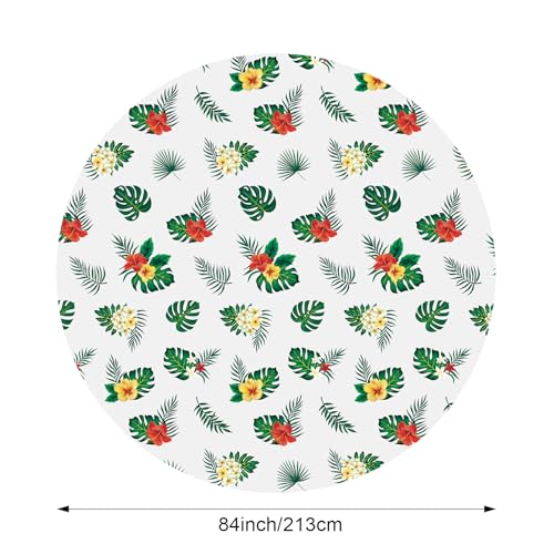 Oudain 84" Round Hawaiian Tablecloths, lagre Tropical Luau Plastic Table Covers with Palm Leaves & Hibiscus Flower, Aloha Summer Beach Pool Party Decorations Supplies(White,12 Pcs) - color: White