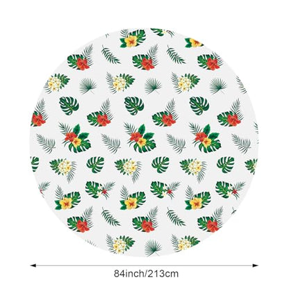 Oudain 84" Round Hawaiian Tablecloths, lagre Tropical Luau Plastic Table Covers with Palm Leaves & Hibiscus Flower, Aloha Summer Beach Pool Party Decorations Supplies(White,12 Pcs) - color: White