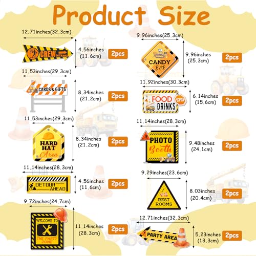 20PCS Construction Party Signs Construction Themed Directional Signs Funny Cutouts Yard Outdoor Wall Road Sign for Boys Construction Birthday Baby Shower Decors Party Supplies Photo Booth Props - style: Construction