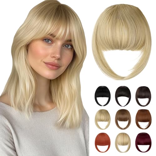 Bangs Hair Clip in Bangs, French Ash Blonde Fake Bangs Hair Clip on Bangs for Women Fringe with Temples Hairpieces Faux Bangs for Daily Wear - color: Ash Blonde