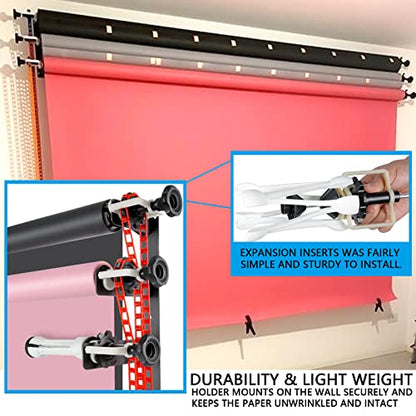 Photography Backdrop Wall Mount 3 Roller Support System, Manual Photo Background Ceiling Holder, Including 2 Tri-fold Hooks, 6 Expand Bars, 3 Chains, for Home Studio Live Stream Game Video - color: 3 Support Rollers