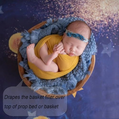 Zeroest Baby Photography Props Basket Braid Wool Wrap Newborn Photo Shoot Baskets Filler Posing Stuffer Background Blanket (Blue) - color: Blue