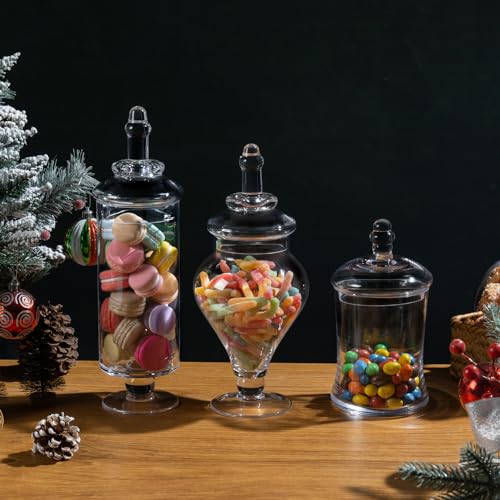 MyGift Clear Glass Apothecary Jars with Lid, Decorative Footed Vase, Candy Buffet Containers Set of 3 - color: Clear