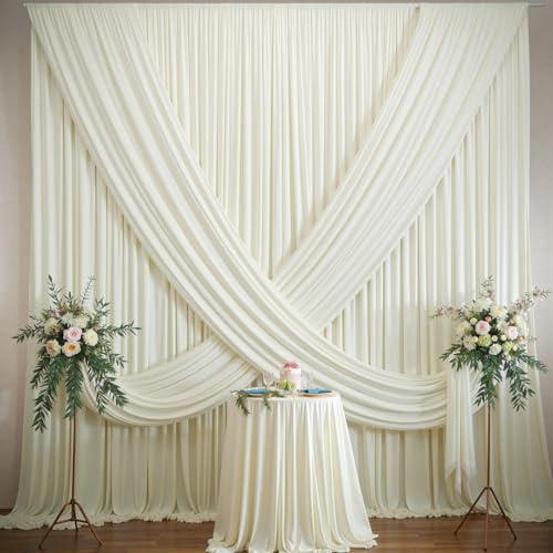 10ft×12ft Wrinkle Free Ivory Backdrop Curtain for Wedding Parties, 2 Panels 5×12ft Long Soft Silky Polyester Backdrop Drapes Cream Photo Back Drop Curtains for Party Photography Background Cloth - color: Ivory, size: 12ft Long_2 Panels