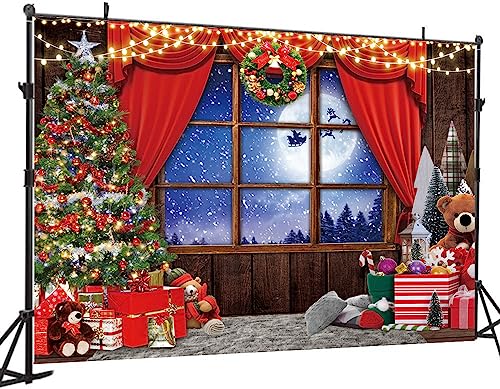 8X6FT Winter Christmas Window Backdrop Red Xmas Party Decoration Banner Studio Prop Pictures Background DH-803 - size: 8X6FT