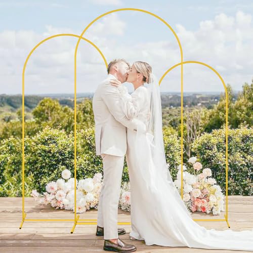 MODFUNS Metal Arch Backdorp Stand and Cover Set 6&6.6&7.2ft Gold Sequins Arch Backdrop Cover Set of 3 Golden Arched Backdrop Stand Wedding Arch Frame for Birthday Party Banquet Decoration - color: Gold, size: 6&6.6&7.2FT-Set