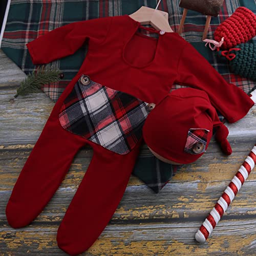 Christmas Newborn Baby Photo Shoot Props Outfits Crochet Clothes Santa Claus Red Hat Pants Photography Props - color: Claret