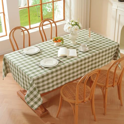 Gingham Tablecloth Rectangle Checkered Table Cloth Cotton Linen Fabric Wrinkle Free Washable Buffalo Plaid Table Cover for Kitchen Dining Picnic Camping, Green and White, 55 * 102 inch - color: Green, size: 55" x 102" (Rectangular)