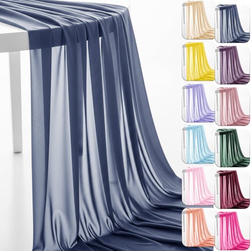 60" Chiffon Fabric by The Yard Pre-Cut Sheer Fabric for Wedding Arch Draping Fabric Window Scarf Valance Party Backdrop Decoration Ceiling Decor (Dusty Blue, 5 Yards) - color: Dusty Blue, size: 5 Yards