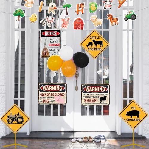 WERNNSAl 9 PCS Farm Birthday Party Decorations - Farm Animal Party Decorations for Boys Kids Barnyar Birthday Supplies Duck Chicken Sign Posters for Home Yard Garden Wall Decor - style: Farm