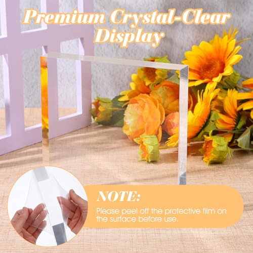 2 Pack 6 x 6 x 1 Inch Clear Acrylic Display Blocks | Polished Square Cube Riser Stand for Jewelry, Collectibles, Trophy, and Cake Decor