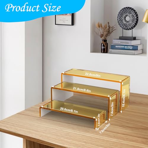 6 PCs Risers Display Stands 3 Tiers Desktop Acrylic Shelves Cake Dessert Holder Products Stand for Collectibles Shoes Jewels Pop Figure (Golden) - color: Golden 6 PCs