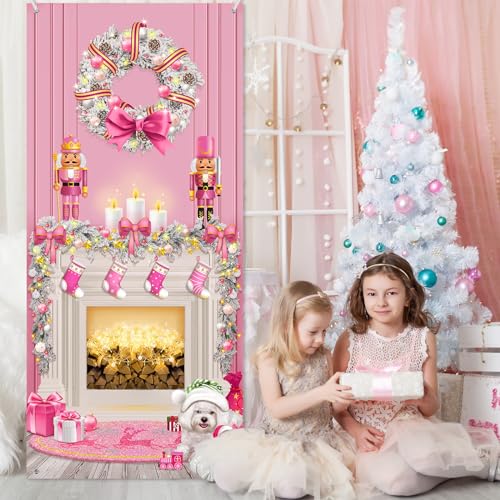 Buryeah Christmas Door Cover Decoration Christmas Fireplace Door Cover Xmas Nutcracker Banner Backdrop Photo Booth Prop Background for Winter Xmas Holiday New Year Party 6.5 x 3 Feet (Cute) - style: Cute
