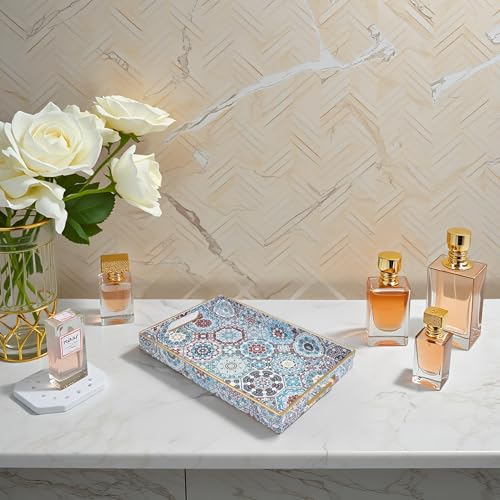 Spsyrine Bathroom Vanity Tray with Handles for Dresser Tops, Countertop, Perfume Decorative Tray, 11.8” * 7.87” *1.37” C2 - color: Multi 2