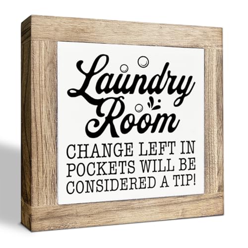 Laundry Wood Sign, Change Humor Sign for Laundry Room Decor, Decorative Wooden Box Signs, Farmhouse Decoration for Home Shelf Desk Tabletop, Rustic Home Decor - color: Color19