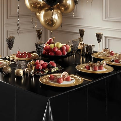 Just Shimmer 2pcs Black Foil Tablecloth 54 * 72inch Birthday Graduation Halloween Party Table Cloths Plastic Waterproof Disposable Table Cover for Halloween Neon Anniversary Party Supplies - color: Black