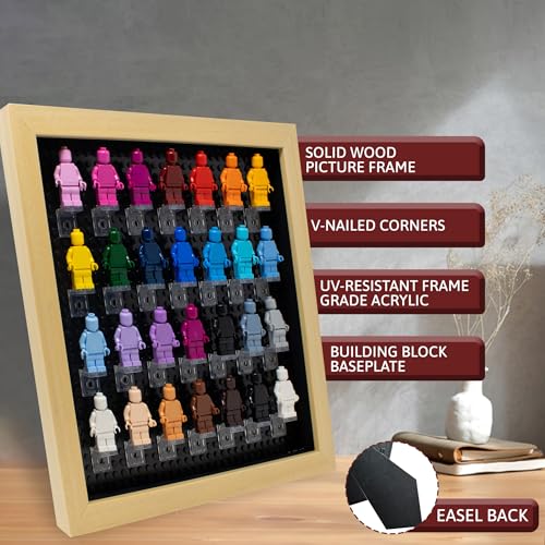 Figurine Display Case 10x10 Natural Shadow Box for Miniature Figures 10x10 Natural Wood Shadow Box with Black Base to Display Up to 28 Block Figures - color: Natural With Black Backing, size: 10x10