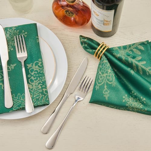 Cloth Napkins Set of 8–Square Jacquard Sparkling Metallic Snowflake Fabric Polyester Washable Reusable Cloth Napkins for Kitchen Dinner Dining Restaurant Wedding Table(Hunter Gold/17x17 Inch) - color: Hunter Gold