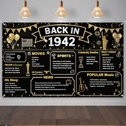 IVN Back in 1942 Backdrop Banner 71x43 Inch Vintage Year Birthday Party Decorations Photography Background Photo Booth Props for Men Women - color: Back in 1942