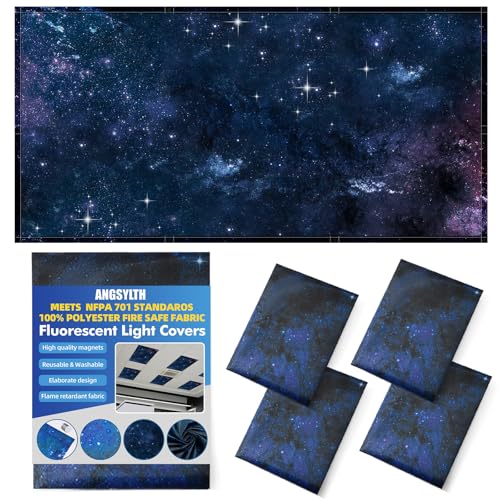 ANGSYLTH 4 Pcs Fluorescent Light Covers with Flame Retardant Certificate - Classroom, Office 4 x 2 Feet 40 Magnetic Covers for Ceiling Lights Filters (Starry Sky) - color: Starry Sky