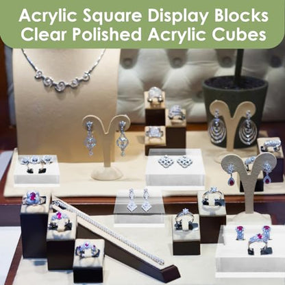 Remerry 8 Pieces Acrylic Display Block 3 x 3 x 1 Inch, 4 x 4 x 1 Inch Clear Polished Acrylic Square Display Cube Block Stand Holder for Rings Jewelry Ornaments - size: 3 X 3 X 1 Inch, 4 X 4 X 1 Inch