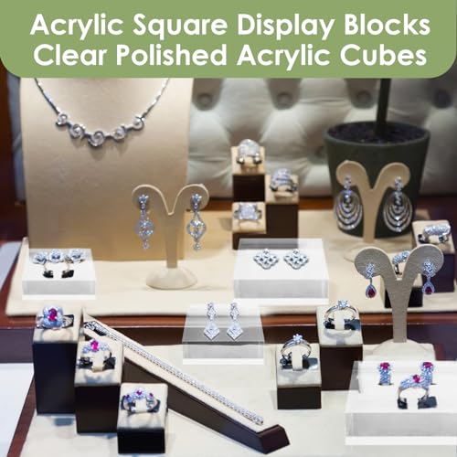 Remerry 8 Pieces Acrylic Display Block 3 x 3 x 1 Inch, 4 x 4 x 1 Inch Clear Polished Acrylic Square Display Cube Block Stand Holder for Rings Jewelry Ornaments - size: 3 X 3 X 1 Inch, 4 X 4 X 1 Inch