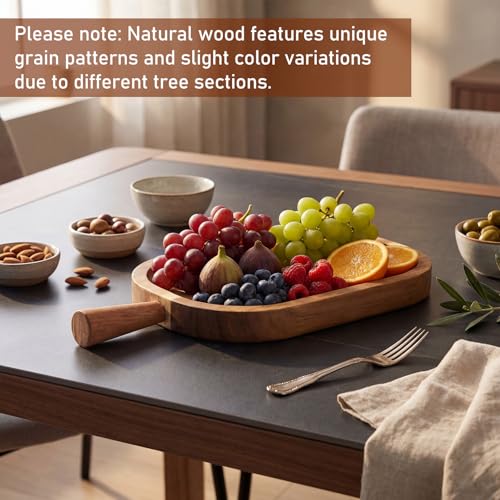 Acacia Wood Serving Board with Handle Rectangular Charcuterie Tray Acacia Dinner Platter with Natural Grain Finish Mom Gift for Food Meat Bread Appetizer Snack (12''l X 5.75''w X 1''d) - size: 12.1" x 5.8" x 1"