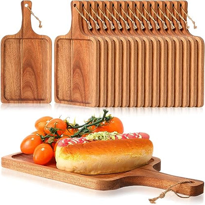 Tanlade 16 Pcs Acacia Wood Cutting Board with Handle Chopping Boards Decorative Charcuterie Platter Pizza Bread Cheese Fruit Serving Tray for Kitchen Counter Table Christmas Decorate(12 x 6 Inch) - size: 12 x 6 Inch