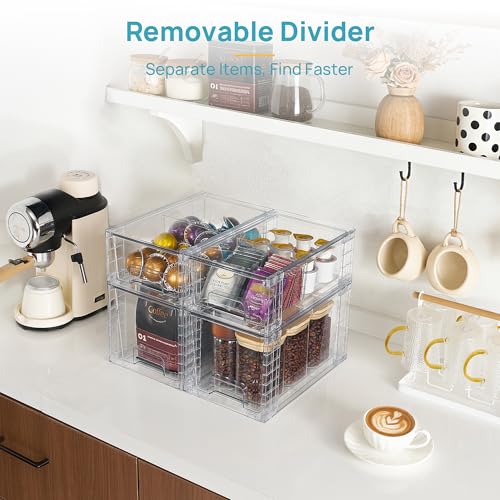 Vtopmart 4 Pack Clear Stackable Storage Drawers,Under Sink and Kitchen Organizers Storage,Easy to Assemble Plastic Drawers for Baby Bottle,Medicine, Bathroom,Cabinet and Pantry Organization - style: 2 Medium+2 Small