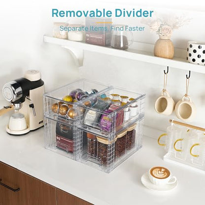 Vtopmart 4 Pack Clear Stackable Storage Drawers,Under Sink and Kitchen Organizers Storage,Easy to Assemble Plastic Drawers for Baby Bottle,Medicine, Bathroom,Cabinet and Pantry Organization - style: 2 Medium+2 Small