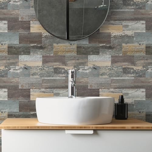 20 Sheets Wood Grain PVC Subway Tiles Peel and Stick Backsplash,12''Heat Resistant Stick on Tiles for Kitchen,Waterproof Peel and Stick Wall Tiles for Bathrrom - color: Mix Wood Grain