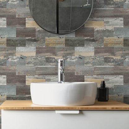 20 Sheets Wood Grain PVC Subway Tiles Peel and Stick Backsplash,12''Heat Resistant Stick on Tiles for Kitchen,Waterproof Peel and Stick Wall Tiles for Bathrrom - color: Mix Wood Grain