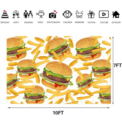 Hamburger French Fries Backdrop, 10x7ft, Fast Food Photograhy Background Birthday Party Supplies Burger Shop Decoration Banner Photo Booth Props BJOKPR0924 - size: 10x7
