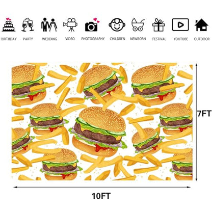 Hamburger French Fries Backdrop, 10x7ft, Fast Food Photograhy Background Birthday Party Supplies Burger Shop Decoration Banner Photo Booth Props BJOKPR0924 - size: 10x7