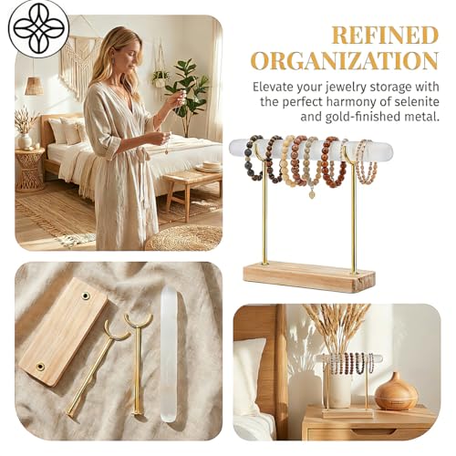 2 Pcs Plaster Bracelet Display Stand Crystal Bracelet and Bangle Display Stand Bracelet Purification Storage Rack with Wooden Base Detachable Jewelry Storage Roll for Offices,Bedrooms,Dressing Rooms