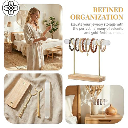 2 Pcs Plaster Bracelet Display Stand Crystal Bracelet and Bangle Display Stand Bracelet Purification Storage Rack with Wooden Base Detachable Jewelry Storage Roll for Offices,Bedrooms,Dressing Rooms