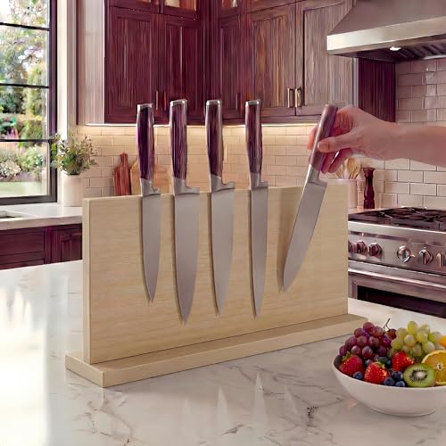 THMINS Extra Large Magnetic Knife Holder, 16 x 9 Inches Double-Sided Magnetic Knife Block Universal Multi-function Display Rack for Kitchen Counter - size: 16x9 Inch Wood
