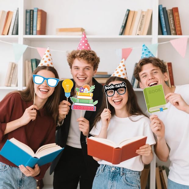 Reading Party Decorations 24PCS Book Club Photo Props I Love Reading Photo Props Party Favor for Book Lover Bday Library Supplies