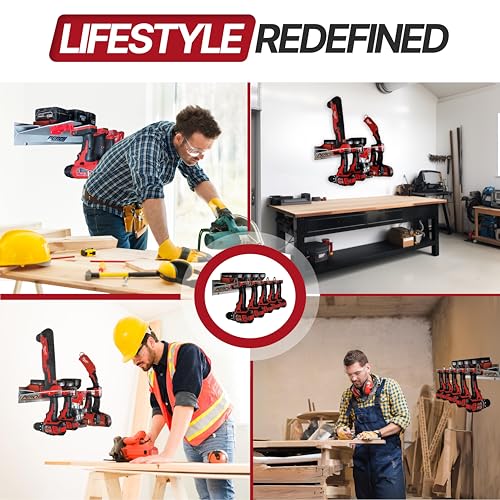 PERCH Tool Holder Rack for Milwaukee M18 18v | Securely Mounts 5 Cordless Tools | Universal Mounting | Most Durable Cordless Tool Organizer