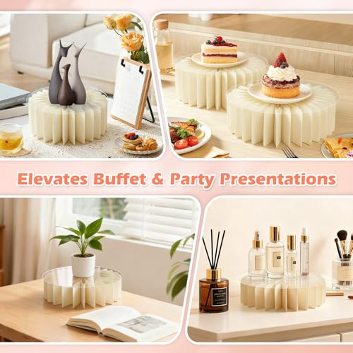 4Pcs Buffet Risers, Foldable Food Risers for Buffet Table, 12" Reusable Cardboard Display Risers Cylinder Stands with Acrylic Plates for Party, Wedding, Catering & Birthday Decor