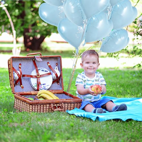 TONIFUL 30Pcs 18 Inch Baby Blue Heart Balloons Pastel Blue Heart Shape Foil Mylar Balloons Decoration for Birthday Valentine's Day Wedding Bridal Shower Anniversary Engagement Party Supplies - color: Baby Blue