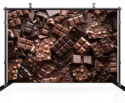 10ftx6.5ft Chocolate Backdrop for Photography Sweet Chocolate Bar and Chunks Dessert Background Candyland Baking Chocolate Themed Party Decor Birthday Banner Children Photo Shoot Props - size: 10x6.5ft