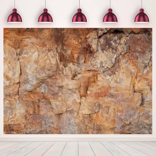7x5ft Rock Texture Photo Backdrop Brown Stone Cave Photography Background Outdoor Theme Shoots Nature Style Studio Adventure Theme Birthday Archaeology Party Banner Decoration - size: 7x5FT