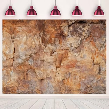 7x5ft Rock Texture Photo Backdrop Brown Stone Cave Photography Background Outdoor Theme Shoots Nature Style Studio Adventure Theme Birthday Archaeology Party Banner Decoration - size: 7x5FT