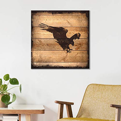 wall26 - Square Canvas Wall Art - Eagle Silhouette on Rustic Wood Board Texture Background - Giclee Print Gallery Wrap Modern Home Art Ready to Hang - 12x12 inches - color: Artwork - 14, size: 12"L x 12"W